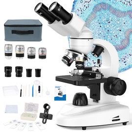 MAXLAPTER Binocular Microscope for Adults and Kids: 40X-1000X Professional Compound Microscope with Slides and Dual Mechanical Stage - Kit for Children Students Beginners Lab Homeschool Education