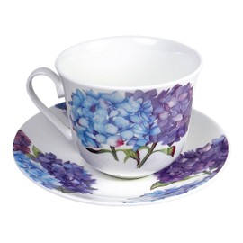 Roy Kirkham Jumbo Breakfast Tea Cup and Saucer in Hydrangea Design | Made in England UK