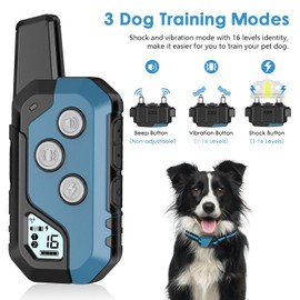 Dog Shock Collar, IP67 Waterproof Dog Training Collar with Remote, 3 Training Modes, Shock, Vibration and Beep, Rechargeable Electric Shock Collar for Large Medium Small Dog