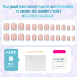 MUZOXEN French Tip Press on Nails Short Fake Nails Blue Nude Pink Square Acrylic Nails Full Cover Stick Glue on False Nails with Swirl Designs for Women - 24PCS