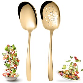 Tomuvpzn Serving Spoon Set Made of Stainless Steel - 2 Pieces Large and Slotted Spoons, Salad Servers for Banquet, Buffet, Restaurant