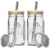 Icesip 32oz Glass Mason Cup with Bamboo Lids, 2Pack Wide