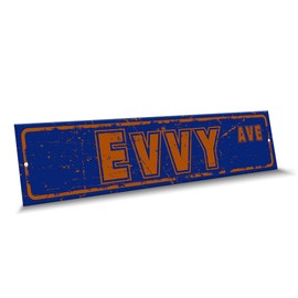 Customola - Evvy Name Orange Blue Color Street Sign, 4"x 18" Aluminum Metal Novelty Sign, Indoor - Outdoor, Design b55