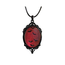 PINK TOWN Gothic Crystal Necklace for Women Vintage Vampire Bat Cameo Necklace Goth Raven Cross Glass Pendant Necklace Dark Punk Style Victoria Emboss Necklace Mystic Witch Jewelry (Vampire Bat)