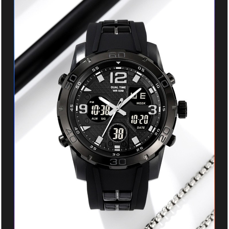 Men Digital Sports Watch Dual Dial Dual Time Display 50m