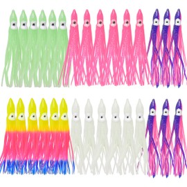 Fishing Squid Skirts Octopus Lures, Glow Soft Plastic Fishing Baits Hoochie Trolling Lure Saltwater for Bass Salmon Trout Multicolored 7cm 9cm 11cm, 20pcs (Mixed 5 Colors, 7cm/2.76in-30pcs)