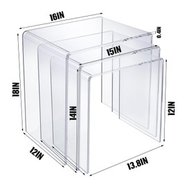 Barydat Set of 3 Nesting Tables Transparent Acrylic Side Table Modern Coffee Clear Desk with Round Corner Rectangle Clear Nightstand and Stool for Living Room Bedroom Home Office