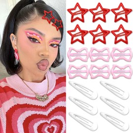 STGDAK 18 PCS Red Star Clips Metal Snap Hair Barrettes Non Slip Mini Bow Clip Cute Barrettes For Women Y2k Accessories Kawaii Red Snap Star Clips Coquette Hair Barrette For Girls Decoration
