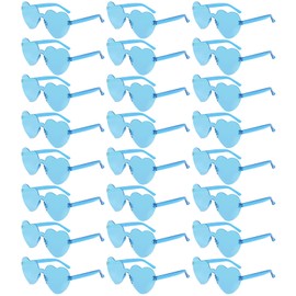 Morcheiong 24 Pack Heart Shaped Sunglasses Frameless Glasses Women Bachelorette Girl Birthday Party Favor Transparent Eyewear (Blue)