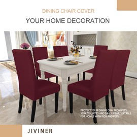 JIVINER Stretch Chair Covers for Dining Room Set of 2 Decorative Jacquard Dining Room Chair Covers Washable Kitchen Chair Slip Covers for Dining Room, Hotel, Party (2, Wine Red)