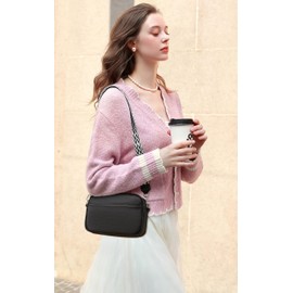 FORRICA Women's Crossbody Bag, Leather, Large Capacity, Girls, Shoulder Bag, Stylish, Popular, Crossbody Bag, Wide Strap, Black A