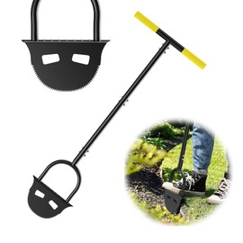 DwelSpire 41.7" Manual Edging Chopper - Half Moon Sharp Serrated Blade, Non-Slip T-Handle, Durable Steel Shaft for Garden, Lawn, Driveway & Pavement Edging, Trimming Weeds & Landscaping Borders