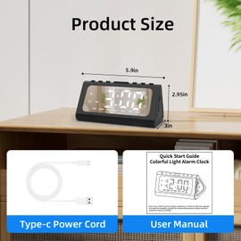 Cooluck Dual Alarm Clocks for Bedrooms,Desk Clock with Large Numbers,Loud Alarm for Heavy Sleepers,7 Light Modes,Snooze,12/24H,Modern Minimalist Design,Bedside Clock for Adults,Teens,Kids,Moms-Black