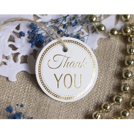 Gold Thank You Tags for Favors, 30-Pack, Wedding Gift Tags, Round Circle Tags for Party Decor, Bridal Shower, Birhday, Special Thank You Gift Tags. (Golden 4)