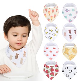 MOEMOE BABY Baby Bibs Waterproof Triangle Scarf, Adjustable Baby Bibs, Machine Washable, Baby Neckerchief for Boys and Girls, Pack of 8, White