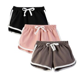 3 Pack Girl Shorts Kids School PE Shorts Sport Athletic Summer Cotton Short Pants Dolphin Shorts for Little and Big Kids(Black Pink Grey,8-9 Years)