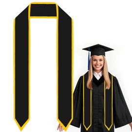 SUMERSHA Graduation Stole Unisex Adult Graduation Sash 72 inch Plain Honor Satin Stole With Trim Graduation Class of 2025 (Black + Gold Trim)