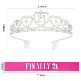 Amariver 21st Birthday Sash and Crown for Girls Finally 21 Birthday Sash Silver Birthday Crown Rhinestones Birthday Tiara Happy Birthday Crown Hot Pink Sash 21st Birthday Gifts Birthday Party Supplies