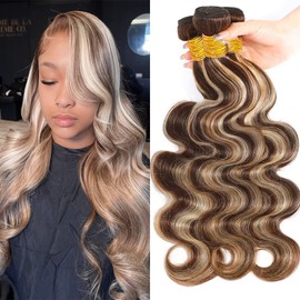 Dokksiiia Blonde Ombre Bundles P4613 Highlight Body Wave Human Hair Bundles #4 and #613 Piano Color Mix Brazilian Human Hair Sew In Weave Extensions 14 16 18 Inch Natural Look