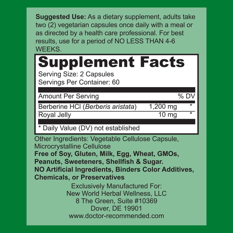 DOCTOR RECOMMENDED SUPPLEMENTS Berberine Plus 1200mg Per Serving - 120