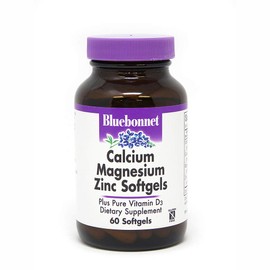 Bluebonnet Nutrition Calcium Magnesium Zinc Plus Vitamin D3, 1000 mg of Calcium, 500 mg of Magnesium and 15 mg of Zinc, 400 IU Vitamin D3, For Strong Healthy Bones*, Gluten-Free, Dairy-Fee, 60 softgel