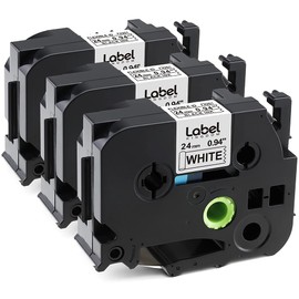 Label KINGDOM TZe-FX251 TZeFX251 Label Tape Replacement Brother Ptouch 24mm 0.94 Flexible-ID Laminated Tape, 1 Inch Black on White for PT-D600 PT-2730 Label Maker, 3-Pack