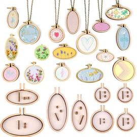 8PCS Small Ring Embroidery Hoop Wooden Mini Cross Stitch Hoop Mini Round Oval Wood Hoops for Frame Craft and Hanging DIY Embroidery Necklace Pendant Jewelry Keychain Crafts
