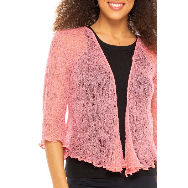 Back From Bali Womens Sheer Shrug Cardigan Lightweight Knit, Pink,