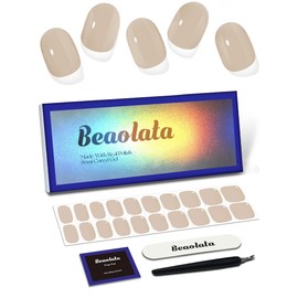 Beaolata Semi Cured Gel Nail Strips - UV Light Gel Nail Stickers - 20 Long Lasting Salon Quality Wraps (Almond Cream Nude)