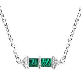 Vivaday Hexagonal Bullet Shape Malachite Embellished zircon Necklace | Chakra Healing Stone Engagement Necklaces | Silver Plated Chain Corrosion-resistant Steel | 17.7+1.96 Inch Extended Chain YA4726