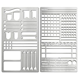 houlishu 2 Pack Metal Journal Stencils - Stainless Steel Reusable, Planner Stencils for Planner & Bullet Journal, Lists, Creative Journaling, DIY Scrapbooking, Habit Tracker