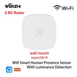 Presence Sensor, WenzhiIoT Smart Motion Sensor WiFi 5.8 GHz Radar MmWave Presence Sensor Movement Body Motion Detection with Luminance/Distance Tuya Smart Life Home
