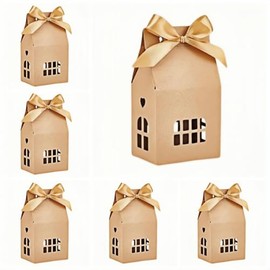 HAN SHENG 30 Pcs Bowknot Kraft Paper House Shaped Gift Boxes Candy Boxes Wedding Favor Boxes Packing Boxes Decoration for Party Ornament Container (6.89''x4.01'', Large)