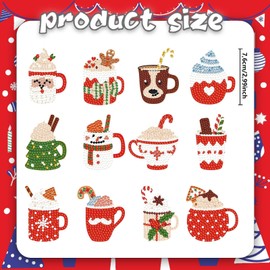 12 Pcs Christmas Coffee Cup Diamond Keychains Kit Double Sided DIY Cute Christmas Coffee Cup Diamond Keychains for Beginners Adults Art Craft Supplies Christmas Holiday Gift