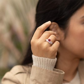 PEORA Created Ruby Heart Ring for Women in Sterling Silver, Statement Solitaire Design, 1.75 Carats total, Comfort Fit, Size 9, July Birthstone Ring, w/Jewelry Box, For Classy Gift & Everyday Wear