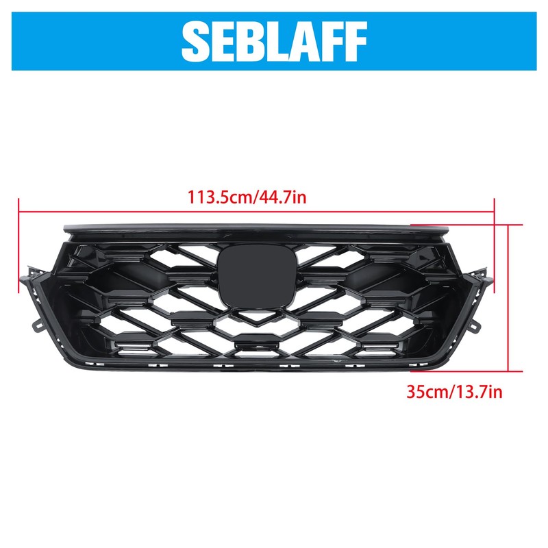 SEBLAFF Front Grille Glossy Black Plastic Sport Hybrid Upper Grill