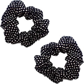 Topkids Accessories 2pc Pattern Scrunchies for Girls and Women, Hair bobbles for Women, Hair Scrunchies, Hair Accessories, Elastic Hair Ties, Elastic Hair Bands, Hair Elastics (Black Dots)