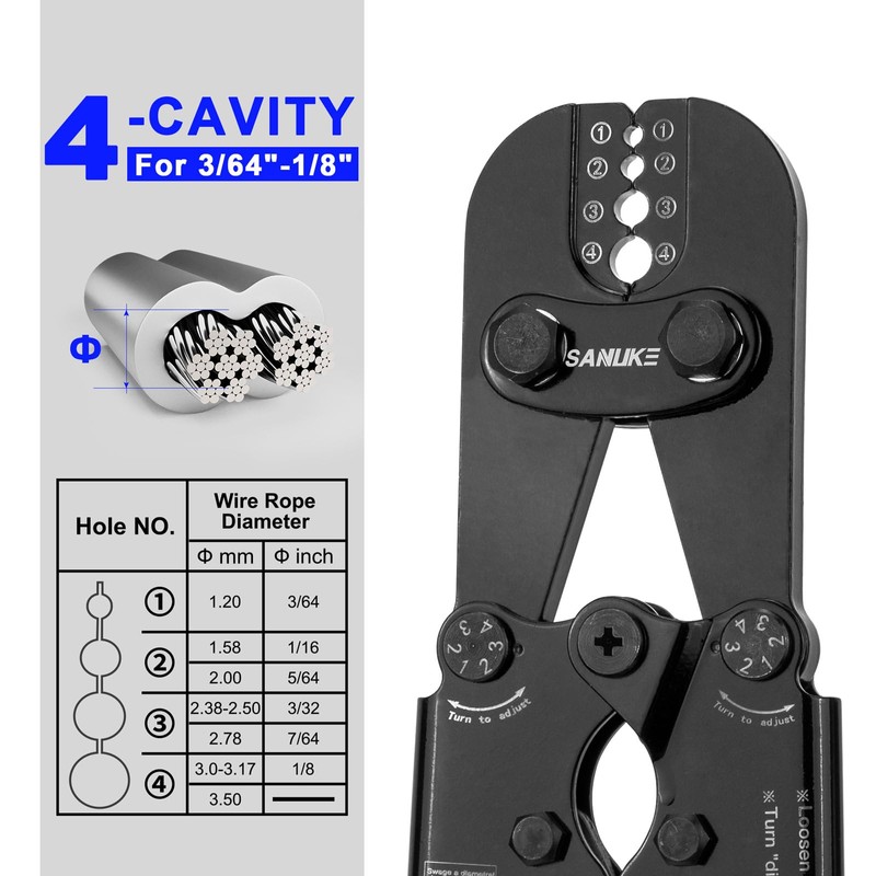 Sanuke Wire Rope Crimping Tool Kit, Professional Wire Rope Crimper