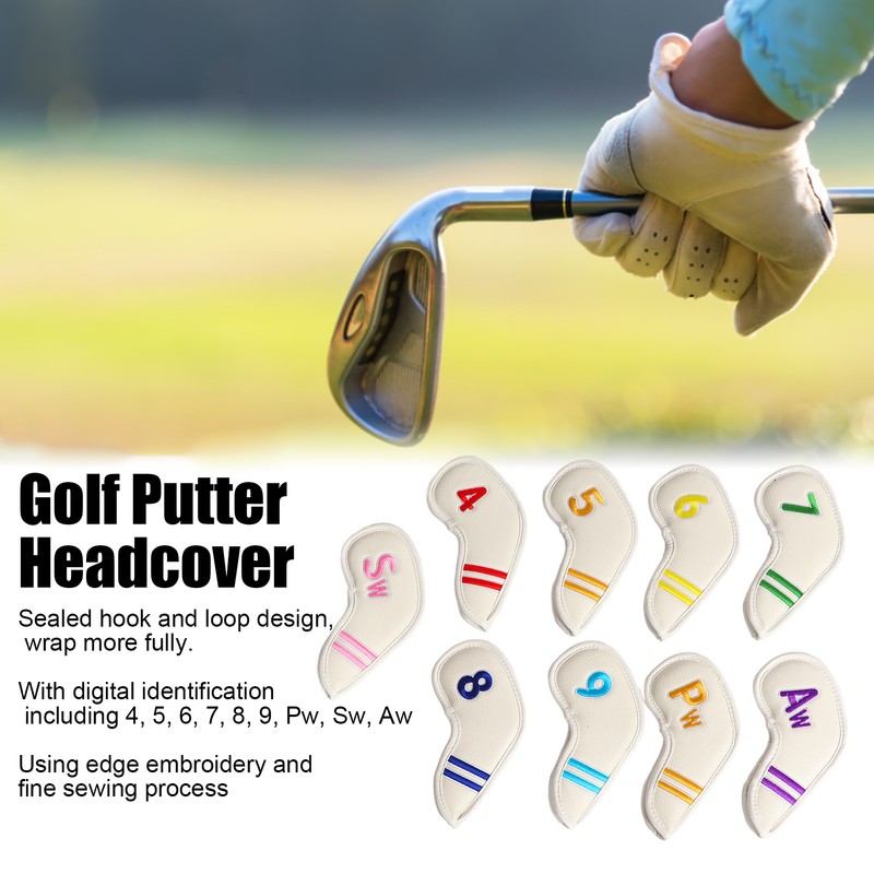9pcs/set PU Waterproof Golf Club Iron Cover with Numbers Thickening