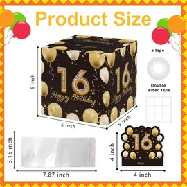 16th Birthday Surprise Gift Box, 16th Birthday Gifts for Girls Boys, Happy Birthday Money Gift Boxes for Cash with Pull Out, Black Gold Decor for 16th Birthday Party