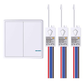 GREENCYCLE Wireless Light Switch and Receiver Kit, Outdoor 1900ft Indoor 229ft, No Wiring No WiFi, Remote Control Ceiling Lamp LED Bulb, IP66 Waterproof (1PK 2 Way Switch & 3 Remote Receiver)