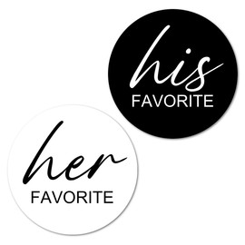 124 His Her Favorite Stickers (62+62), Black and White 1 Inch Big Round Glossy Labels, Wedding, Bridal Shower Favor Labels, Great for Gift Bags, Envelope Seal, Boxes, Tags, Bride and Groom Supplies.