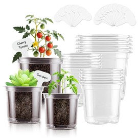 SupKing Clear Nursery Pots 5/4/3.5 Inch Plastic Seed Starter Plant Flower Pot with Drainage Holes for Transplanting Succulents Cuttings Seedlings15 Labels (12Pcs)