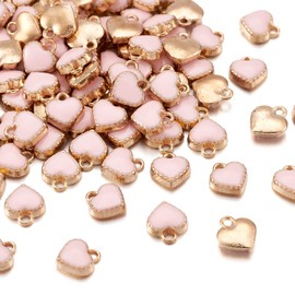 Cheriswelry 100pcs Mini Heart Shape Enamel Gold Plated Metal Charms for Jewelry Making Bracelets Necklace Earrings Valentine's Day Gifts
