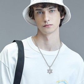 PDTJMTG Star of David Necklace Sterling Silver Jewish Necklace for Men