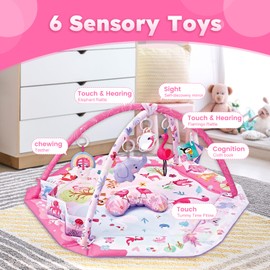 QPWOPNGAS Baby Gym Play Mat,9-in-1 Tummy Time Mat with Ball Pit & Detachable Toys,Washable Foldable Baby Activity Mat for Infants and Toddlers from 0-6-9-12 Months