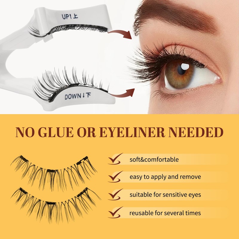 QUEWEL Magnetic Eyelashes Natural Look, 1 Pair Reusable Magnetic Lashes