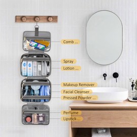 LOVEVOOK Toiletry Bags for Women,Waterproof Travel Wash Bag Toiletries Makeup Bag with Hook,Large Cosmetic Organizer, Clear for Full Sized Container Grey