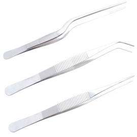 saizone Set of 3 kitchen tweezers, cooking tweezers, cooking tweezers set, model building stainless steel tweezers, barbecue tweezers, food tongs, curved tweezers, straight tweezers, 16 cm / 6 inch