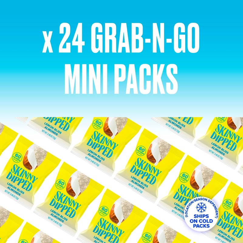 SkinnyDipped Lemon Bliss Almonds, Mini Snack Packs, Chocolate Covered Almonds,